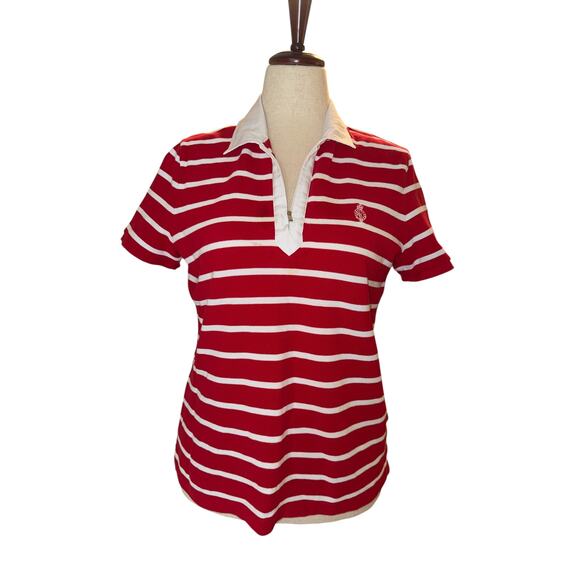LRL Ralph Lauren Red White Striped Polo Shirt | Large | Nautical Style | 1/4 Zip - Picture 1 of 11